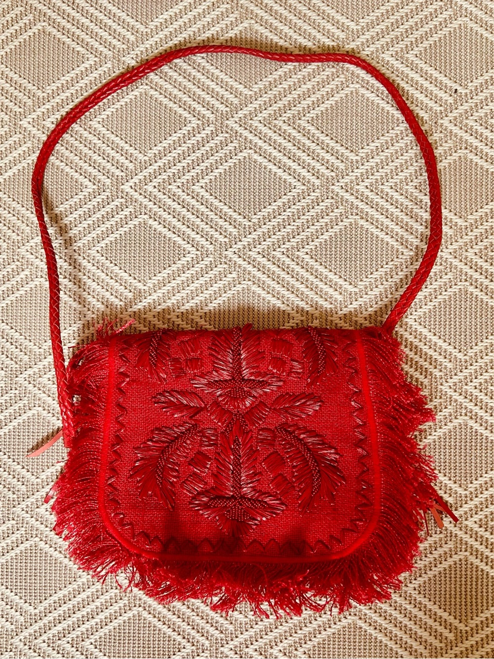 Antik Batik Red Embroidered Fringe Crossbody Bag - Women